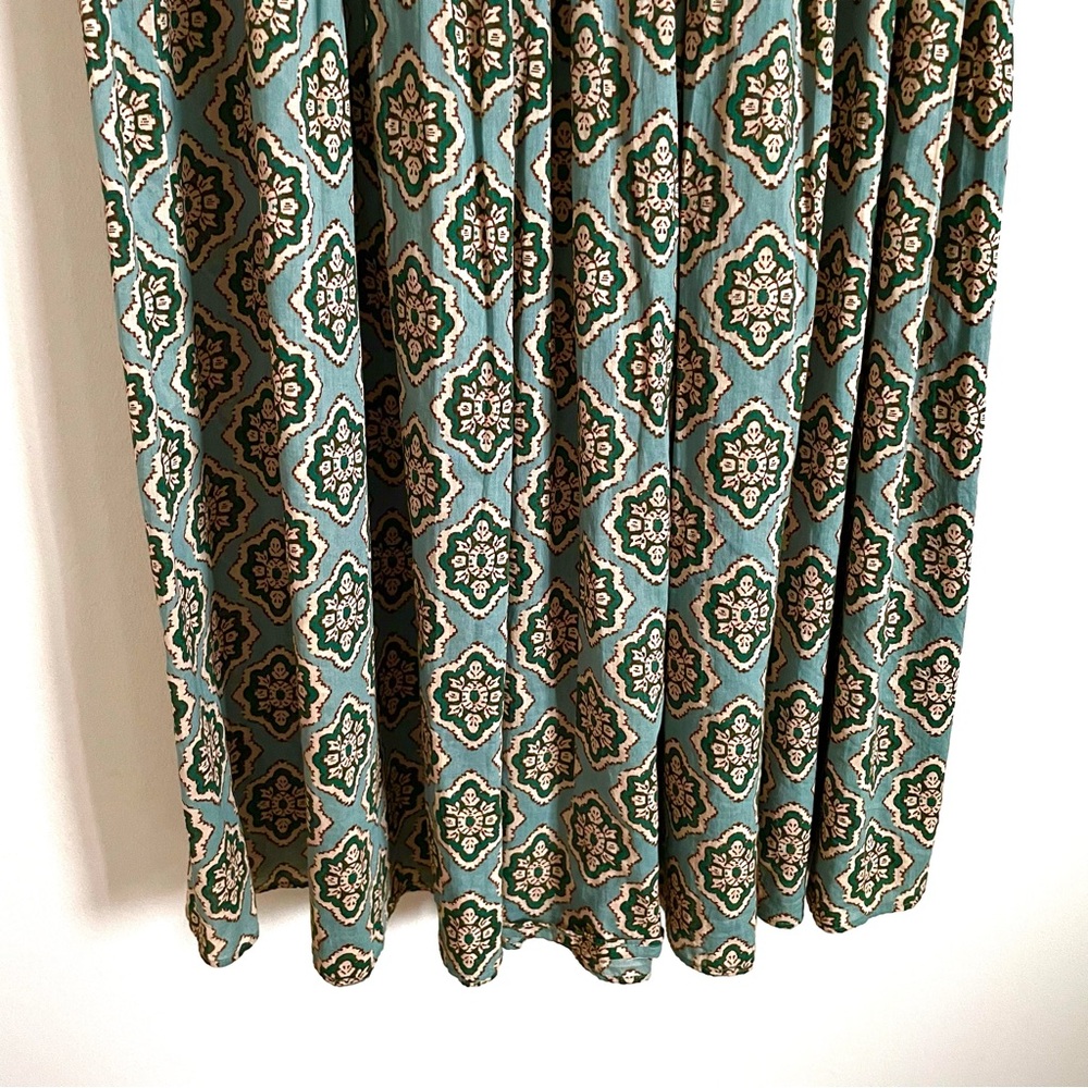Zara Boho Drawstring Smock Waist Medallion Printed Maxi Skirt In Green S NWT - Picture 14 of 15